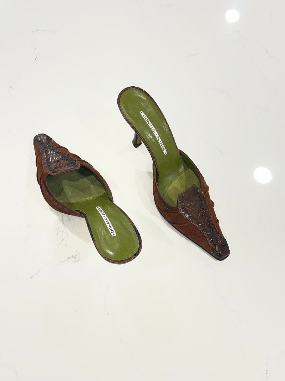Vintage Donald J Pliener Brown Pointed Toe Mules Size 7.5